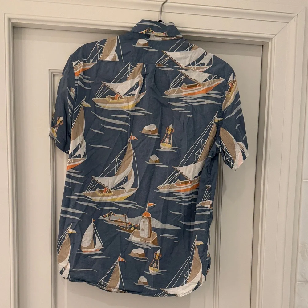 Nautical Print Button-Up Shirt - Blue